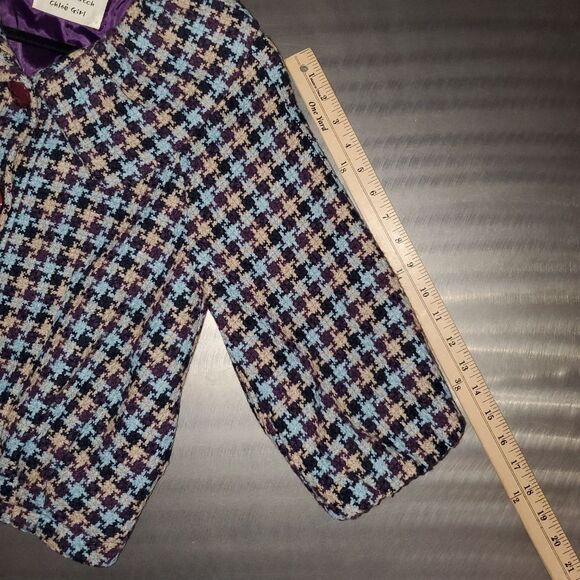 Chloe Houndstooth Plaid Tweed Purple Blue Girls Teen Jacket Coat Large or XL - Picture 10 of 12